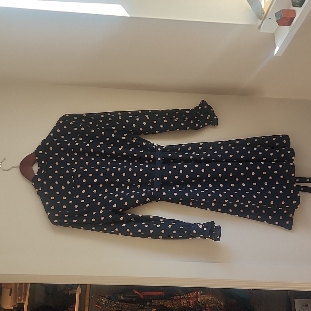 Banana Republic Belted Polka Dot Shirt Dress – Navy/Orange – Size 6 - Picture 3 of 7